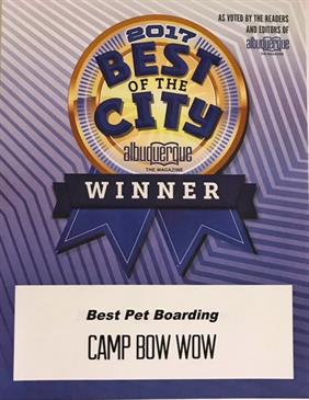 Best of the City Albuquerque Winner. Best Doggie Boarding Award
